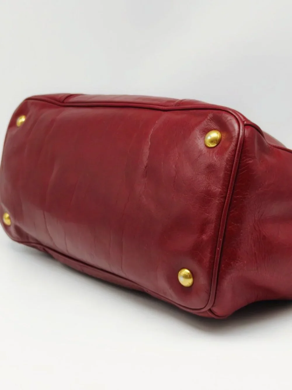 Prada Red Vitello Shine Leather Large Satchel Tote Handbag